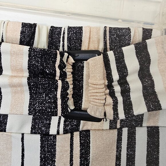 Striped Cream, Black, and White Pants w/ Built in Belt Accent - Picture 2 of 5
